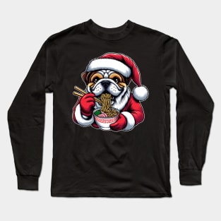 Bulldog as Santa eating Ramen on Christmas Long Sleeve T-Shirt